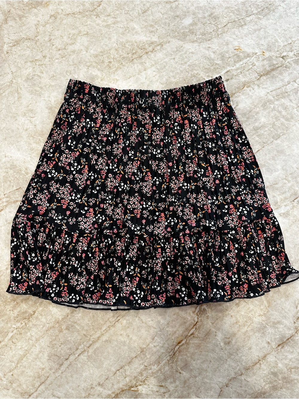 LOFT Black Skirt with Pink Floral Print